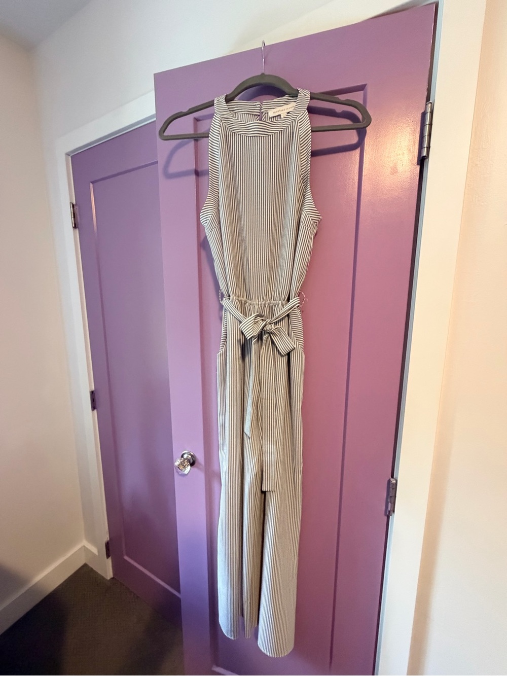 Sleeveless Striped Tie-Waist Jumpsuit - Neutral Stripe